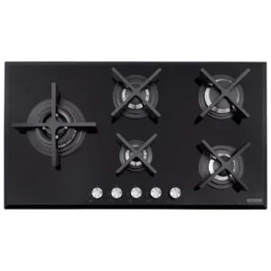 Tramontina Design Collection Penta Glass Flat Gas Cooktop in Tempered Glass and Cast Iron Trimmers with Automatic Ignition 5 Burners