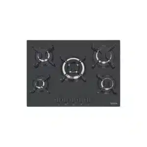 Tramontina Penta Gas Cooktop in Black Tempered Glass with Carbon Steel Trims and Superautomatic 5 Burner Ignition